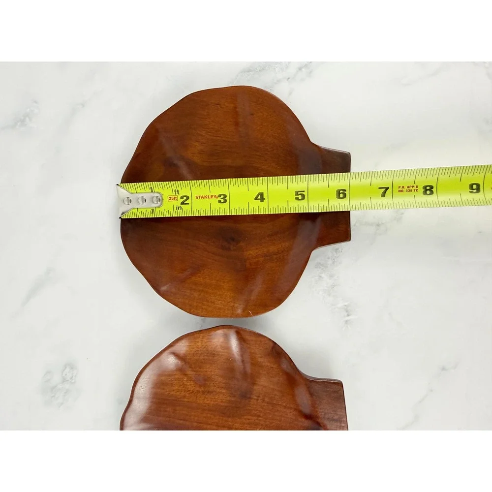 VTG PAIR (2) Caribcraft Mahogany Carved Haitian Shell Plates Trays 6